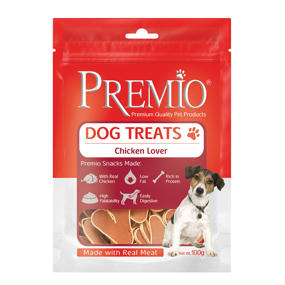 חטיף פרמיו לכלב עוף ודג בצורת לבבות 100 גרם