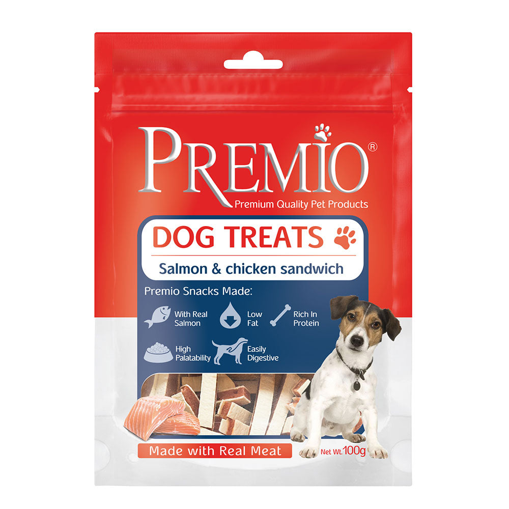 חטיף פרמיו לכלב סלמון ועוף בצורת סנדוויץ 100 גרם