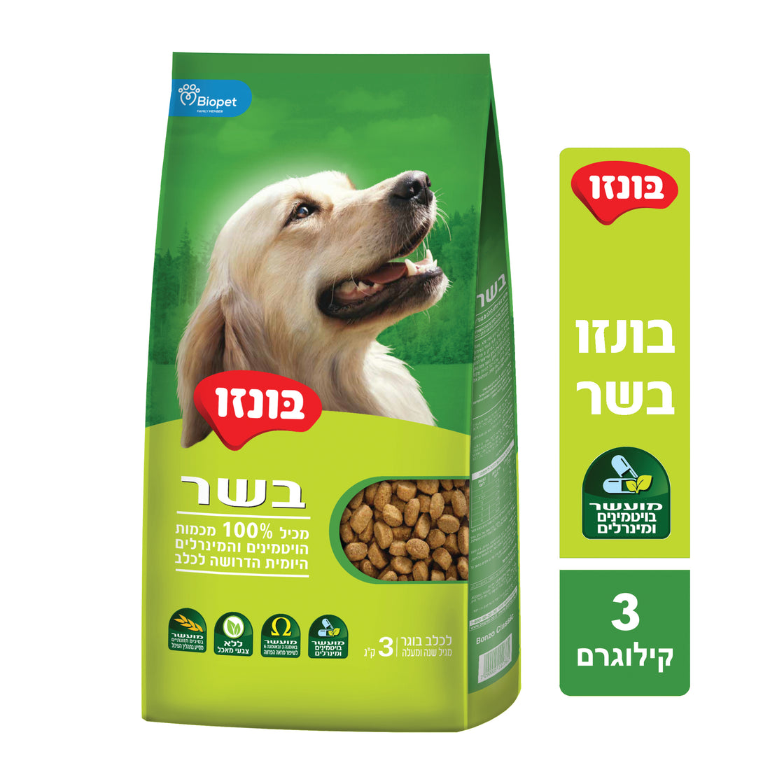 בונזו לכלב בוגר טעם בשר 3 ק”ג