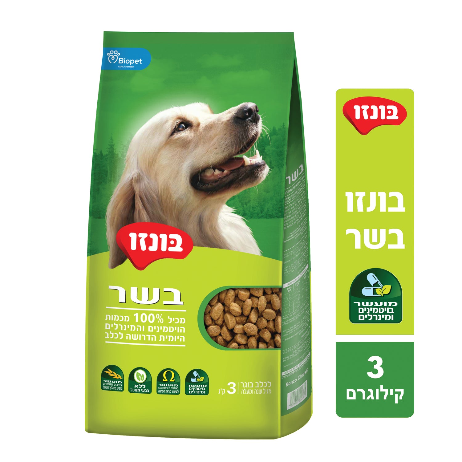 בונזו לכלב בוגר טעם בשר 3 ק”ג