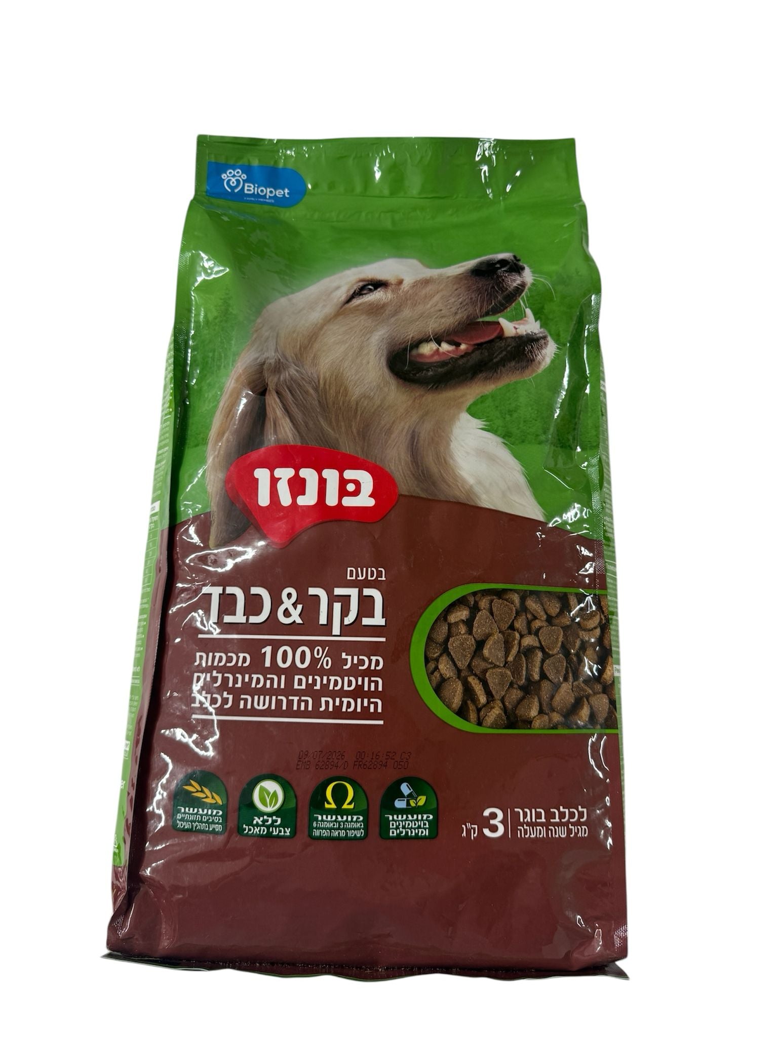 בונזו לכלב בוגר בטעם בקר וכבד 3 ק”ג