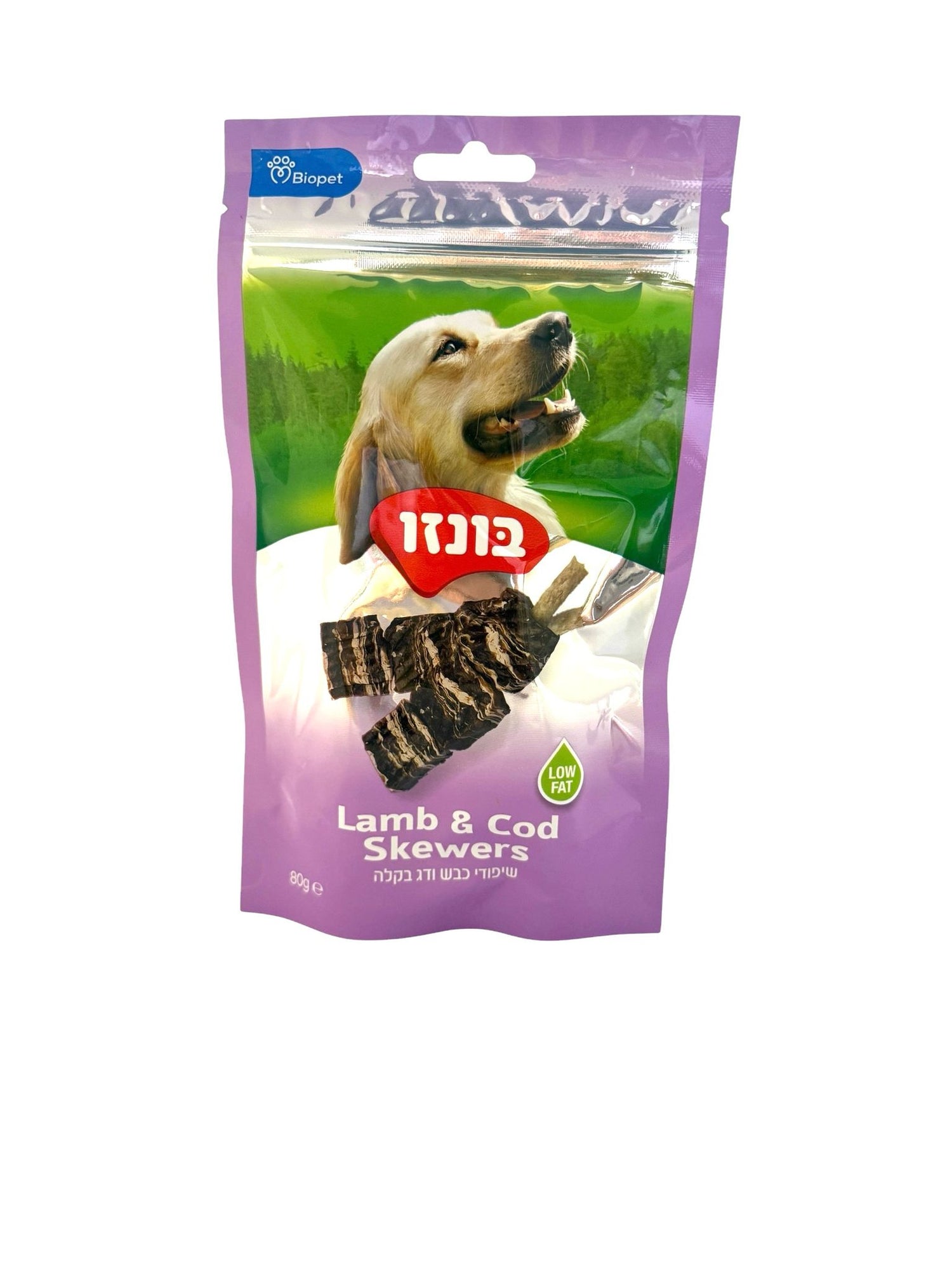 חטיף בונזו שיפודי כבש ודג בקלה 80 גרם